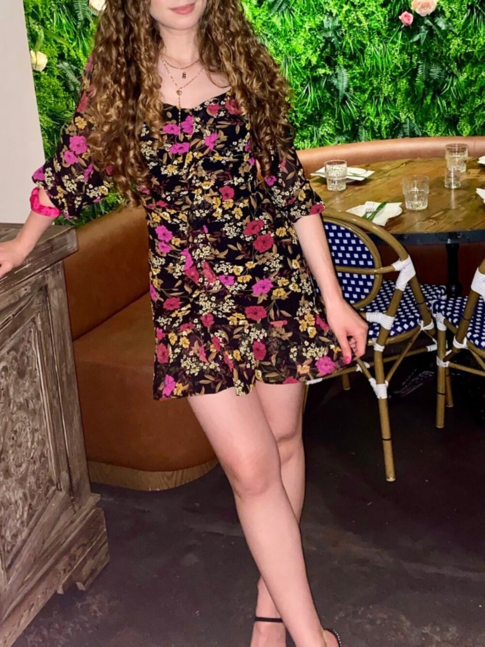 ASTR Size XS Floral Print Black Mini Dress with Ruffles